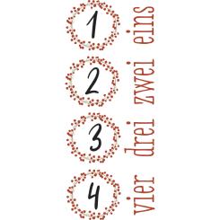 Rayher Wasser-Transferfolie, Adventszahlen, 1-4, klassikrot, 2,8-3,3cm Zahlen - 10x21cm 