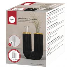 Rayher Silikon Gießform U-Form Vase geriffelt, 8,5x3,8x10cm, inkl. 2 Reagenzgläser 