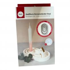 Rayher Silikon Gießform Kerzenständer Oval, 18,5x10,3x2,5cm, inkl. 3x5 Schablonen 