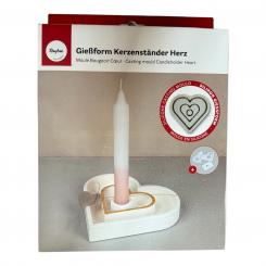 Rayher Silikon Gießform Kerzenständer Herz, 15,9x15x2,5cm, inkl. 3x5 Schablonen 