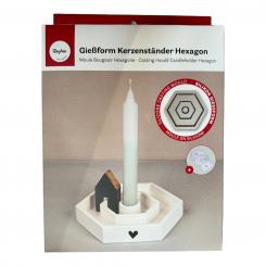 Rayher Silikon Gießform Kerzenständer Hexagon, 16x14x2,5cm, inkl. 3x5 Schablonen 