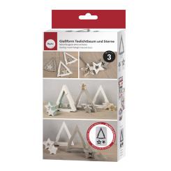 Rayher Silikon Gießform Teelichtbaum und Sterne, 14,5x26x4cm, 3 Formen, Box 1Stück 