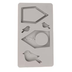 Rayher Silikon Gießform Vogelhäuser + Vögel, 14,5x26x1,2cm, 5 Formen, Box 1Stück 