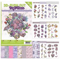 3D Stanzbogen Buch A4 Violette Blumen Nr. 33 - 24 3D Motiv & 8 Hintergrundpapiere 