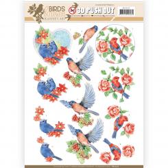 3D-Stanzbogen - Jeaninnes Art - Birds and Flowers - Blaue Vögel 