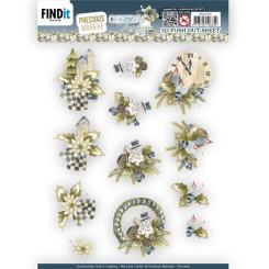 3D-Stanzbogen - Precious Marieke - Christmas Blues - Blaue Uhr 