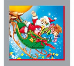 4 Servietten Weihnachten Rentiergespann mit Santa 