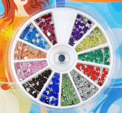 Acrylstrass Rondell - Blüten Ø3mm, ca. 660 Stk., 12 Farben sort. 