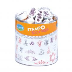 Aladine STAMPO Scrap, Gummi-Stempelset + Stempelkissen Alphabet + Motive Arabesques - 49tlg. 