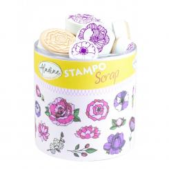 Aladine STAMPO Scrap, Gummi-Stempelset + Stempelkissen Blumen 32tlg. 