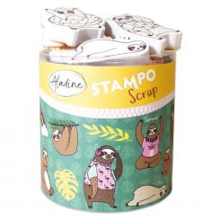 Aladine STAMPO Scrap, Gummi-Stempelset + Stempelkissen Faultier 23tlg. 
