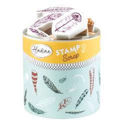 Aladine STAMPO Scrap, Gummi-Stempelset + Stempelkissen Feder 33tlg. 