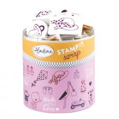 Aladine STAMPO Scrap, Gummi-Stempelset + Stempelkissen Geburt 37tlg. 