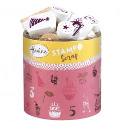 Aladine STAMPO Scrap, Gummi-Stempelset + Stempelkissen Geburtstag 35tlg. 