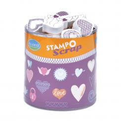 Aladine STAMPO Scrap, Gummi-Stempelset + Stempelkissen Herzen 36tlg. 