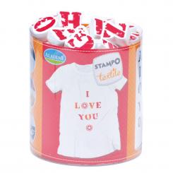 Aladine STAMPO Textile, Gummi-Stempelset + Stempelkissen Alphabet + Zahlen 1 - 46tlg. 