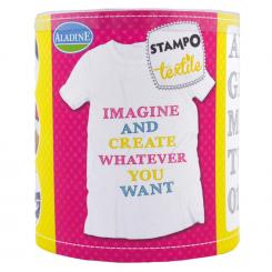 Aladine STAMPO Textile, Gummi-Stempelset + Stempelkissen Alphabet + Zahlen Sketch - 39tlg. 