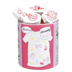Aladine STAMPO Textile, Gummi-Stempelset + Stempelkissen Einhorn - 21tlg. 