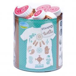 Aladine STAMPO Textile, Gummi-Stempelset + Stempelkissen Ethnic - 17tlg. 
