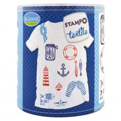 Aladine STAMPO Textile, Gummi-Stempelset + Stempelkissen Meer - 16tlg. 