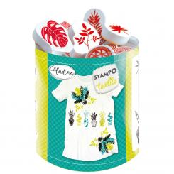 Aladine STAMPO Textile, Gummi-Stempelset + Stempelkissen Pflanzen - 11tlg. 