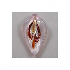 Anhänger Glas handm. Blatt rosa 7X4cm 