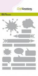 CraftEmotions Stanz- und Prägeschablone 16tlg - Tabs, Sprechblasen, Banner, ... 