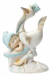 Dekofigur CREApop Storch im Schuh blau, 8,5 cm 