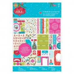 Docrafts Papermania A4 Ultimativer Stanz- und Papierblock Leinenstruktur (48Bl) - Folk Christmas 