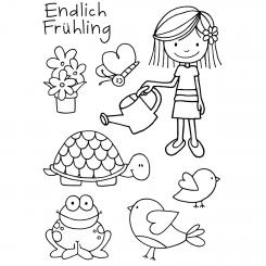 Efco Stempel Clear Endlich Frügling, transparent, A7/ 74 x 105 mm, 8-teilig 