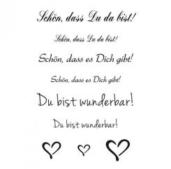 Efco Stempel Clear „Schön, dass Du da bist!“, transparent, A7/ 74 x 105 mm, 9-teilig 