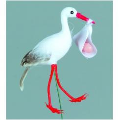 Feder Storch mit Baby am Draht 