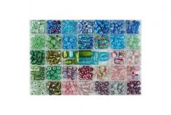 Glasperlen displ.box Mix rosa blau grün 30x21x2cm 