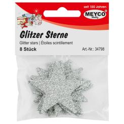 Glitzersterne 4,8 cm - 8 Stück Silber Silber