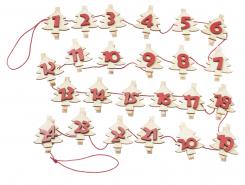 HobbyFun Adventskalenderzahlen Baum 1-24 mit Holzklammer natur/rot 