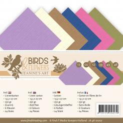 Leinenkartonpack - 13,5 x 27 cm- Jeanines Art - Birds and Flowers – 250gr - 