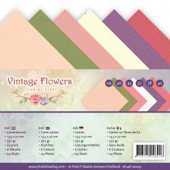 Leinenkartonpack - 13,5 x 27 cm- Jeanines Art - Vintage Flowers – 250gr - 