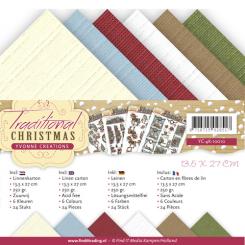 Leinenkartonpack - 13,5 x 27 cm - Yvonne Creations - Traditional Christmas – 250gr - 