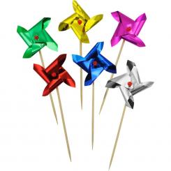 Meyco Deko-Windmühlen, ø 5,5 cm, 12,5cm lang -bunt sort. 6 Stck. 
