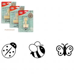 Meyco Holz Stempel 3er Set "Marienkäfer, Biene & Schmetterling" Ø 1,1 cm 