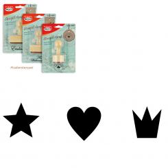 Meyco Holz Stempel 3er Set "Stern, Herz, Krone" Ø 1,1 cm 