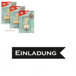 Meyco Holz Stempel Fähnchen-Design "Einladung" 60 x 13 mm 