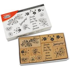 Meyco Holz Stempel Set "Blüten & Text" 10 Stempel 