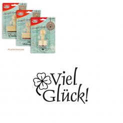 Meyco Holz Stempel "Viel Glück!" mit Kleeblatt 38 x 25 mm 