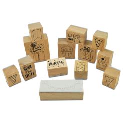 Meyco Holz Stempelset 13tlg "Party" - 2,4x3 / 5x5,5 cm 