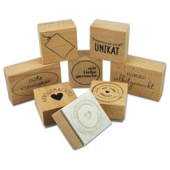 Meyco Holz Stempelset 8tlg "Selbstgemacht" - 4x4 / 6,2x4 cm 