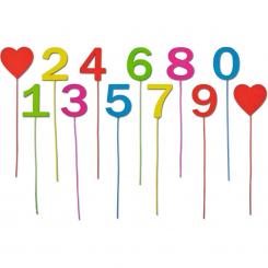 Meyco Holz-Zahlen 0-9 + 2 Herzen,ca 2,5-3 cm -bunt sort. 