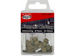Nieten mit Werkzeug - altmessing, Ø 9mm, 24 Stück 