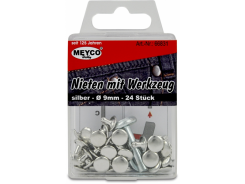 Nieten mit Werkzeug - silber, Ø 9mm, 24 Stück 