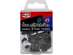 Ösen mit Scheiben + Werkzeug - Ösen - brüniert Ø 11mm, 15 Stück 